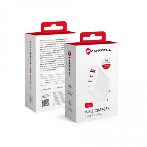 Chargeur secteur forcell gan 65w avec 2x connec